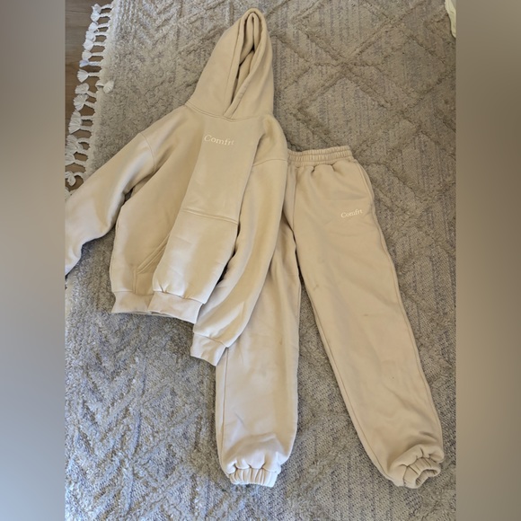 Cmfrt Beige Sweat Set Hoodie Medium Joggers Small Cozy Lounge Set - Picture 7 of 7